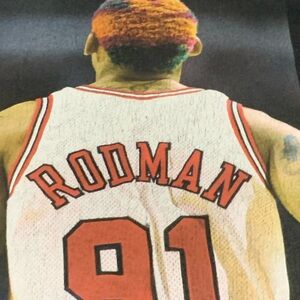 Mitchell & Ness Black and Red Rodman Hardwood Classic Tee